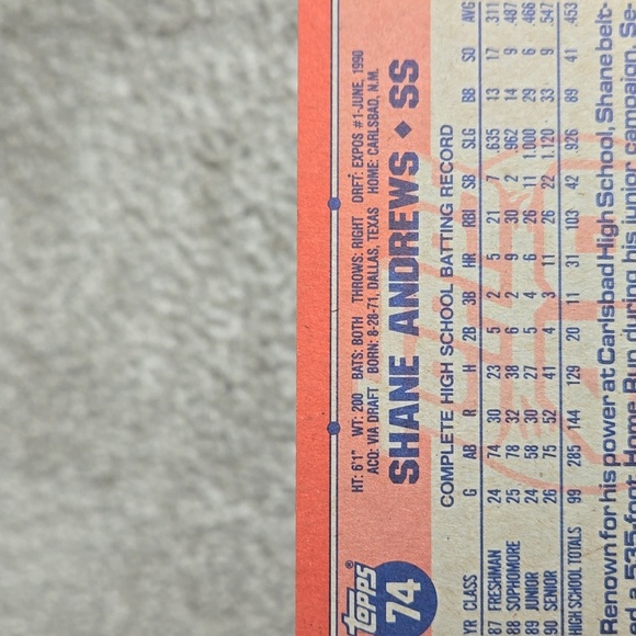 1991 Topps 40 Years Of Baseball Shane Andrews - Picture 5 of 5